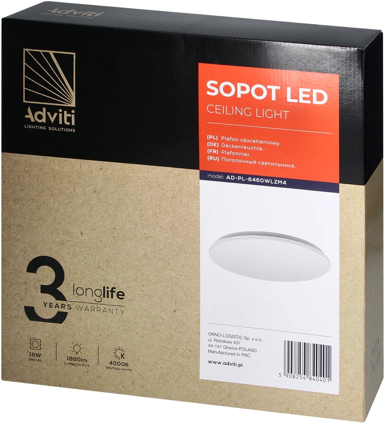 Orno SOPOT LED 18W, lubinis šviestuvas, 1880lm, IP20, 4000K, PVC gaubtas