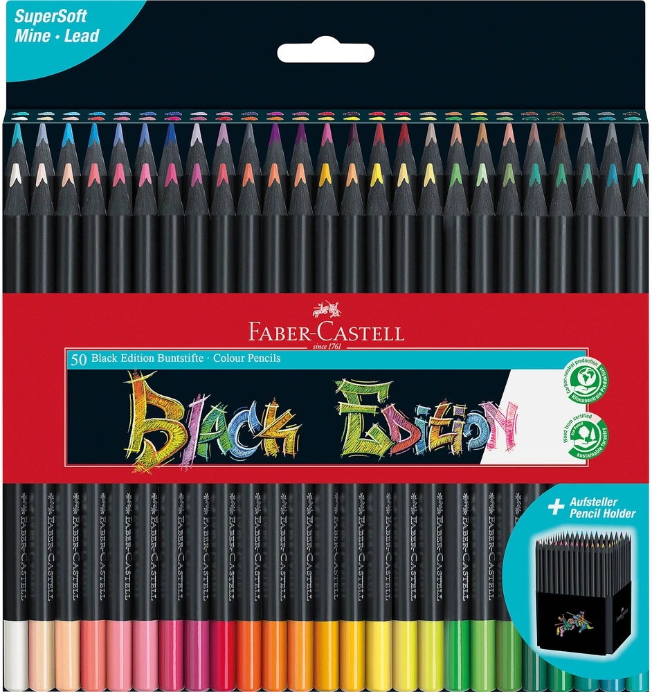Spalvoti pieštukai Faber-Castell Juodas Edition, 50 spalvų