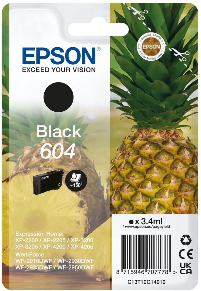 Rašalo Kasetė - Epson Ink 604 Juodas Juoda, 500 Puslapių, Juoda