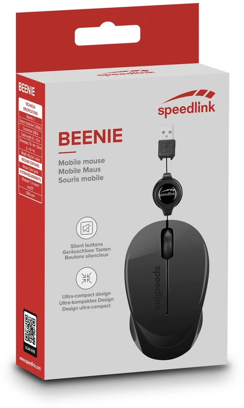 Speedlink - BEENIE mobilioji pelė - su laidu USB, juoda