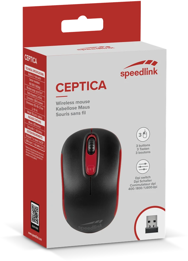 Speedlink pelė Ceptica Wireless, juodas/red (SL-630013-BKRD)