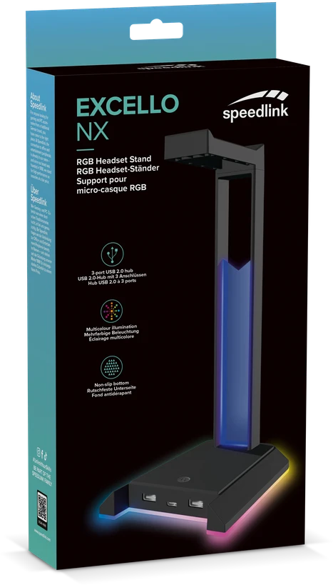 „Speedlink“ – „EXCELLO NX RGB“ ausinių stovas, USB 2.0 šakotuvas, juodas