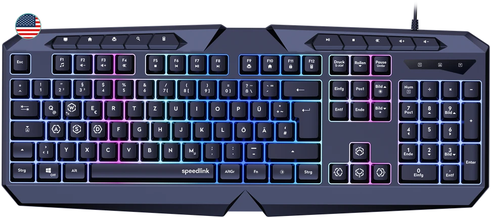 Speedlink LUDICIUM RGB Rainbow žaidimų klaviatūra, juoda, JAV išdėstymas