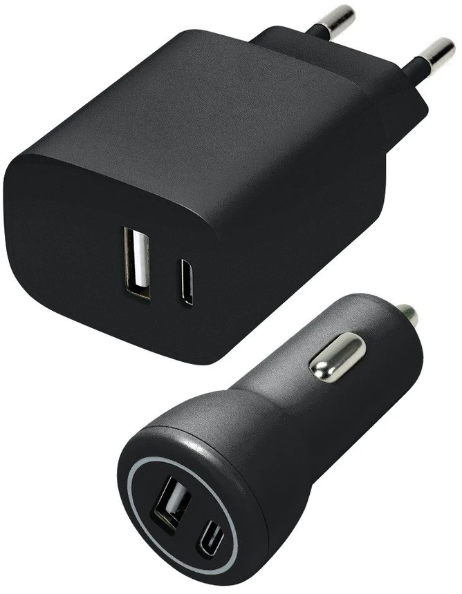 „Speedlink“ – sieninio ir automobilinio įkroviklio rinkinys, USB-A ir USB-C, 15 W, juodas