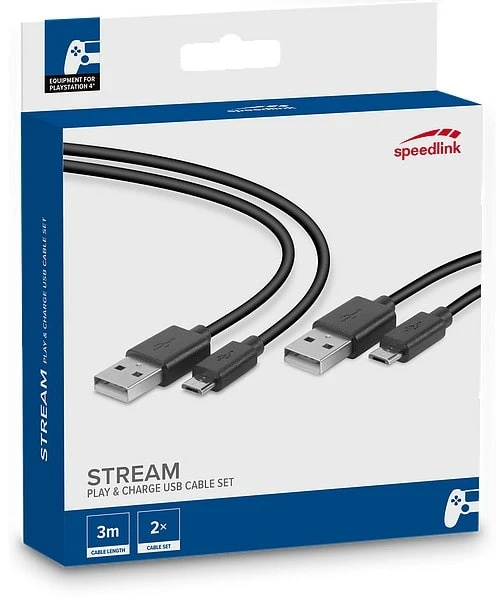 Speedlink - „Speedlink STREAM Play & Charge“ USB kabelių rinkinys - skirtas PS4, juodas