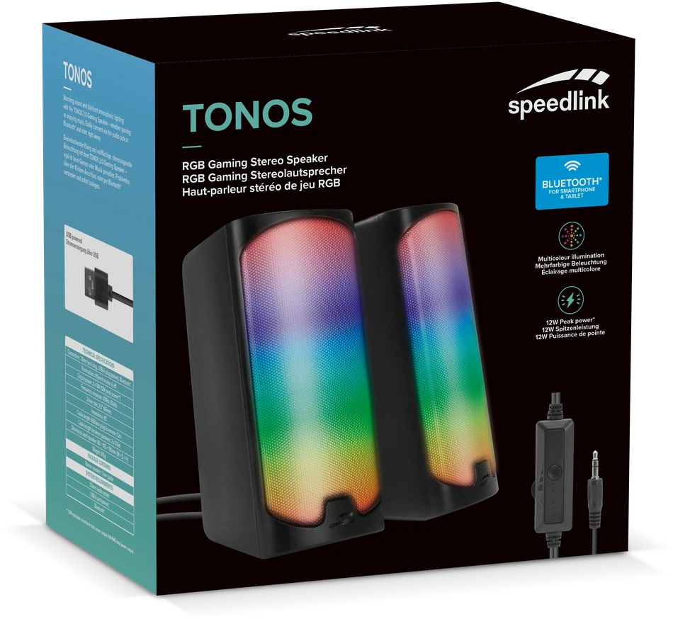 Kompiuterio kolonėlės Speedlink - TONOS RGB žaidimų stereo garsiakalbis, juodas