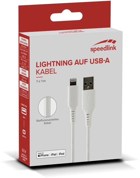 „Speedlink“ USB-A į „Lightning“ laidas, baltas