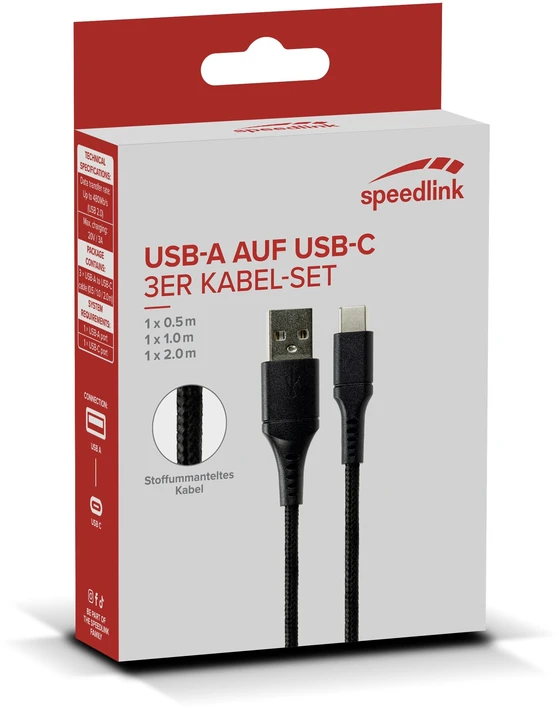 „Speedlink“ USB-A–USB-C laidų rinkinys, juodas