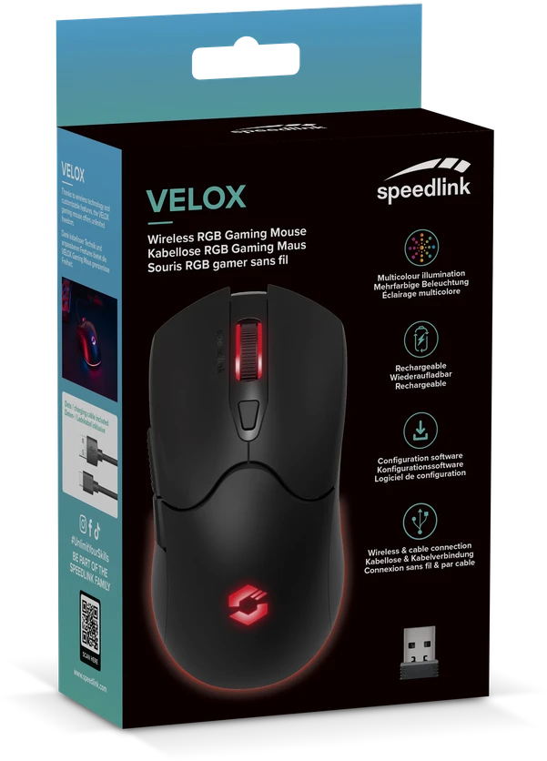 „Speedlink“ – „VELOX“ įkraunama RGB žaidimų pelė – belaidė, juoda