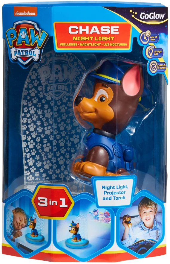 Spin Master Paw Patrol - Chase Kids stebuklinga naktinė lemputė prie lovos, žibintuvėlis ir projektorius - (10043)
