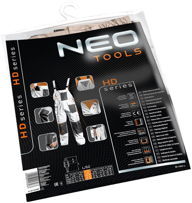 Neo Tools Kelnės Darbinės kelnės su puskombinezoniais, baltos, HD, S/48 dydis