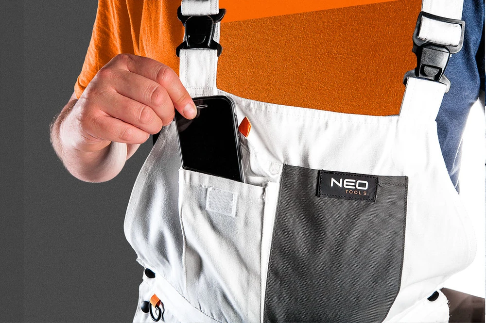 Neo Tools Kelnės Darbinės kelnės su puskombinezonu, baltos, HD, LD/54 dydis