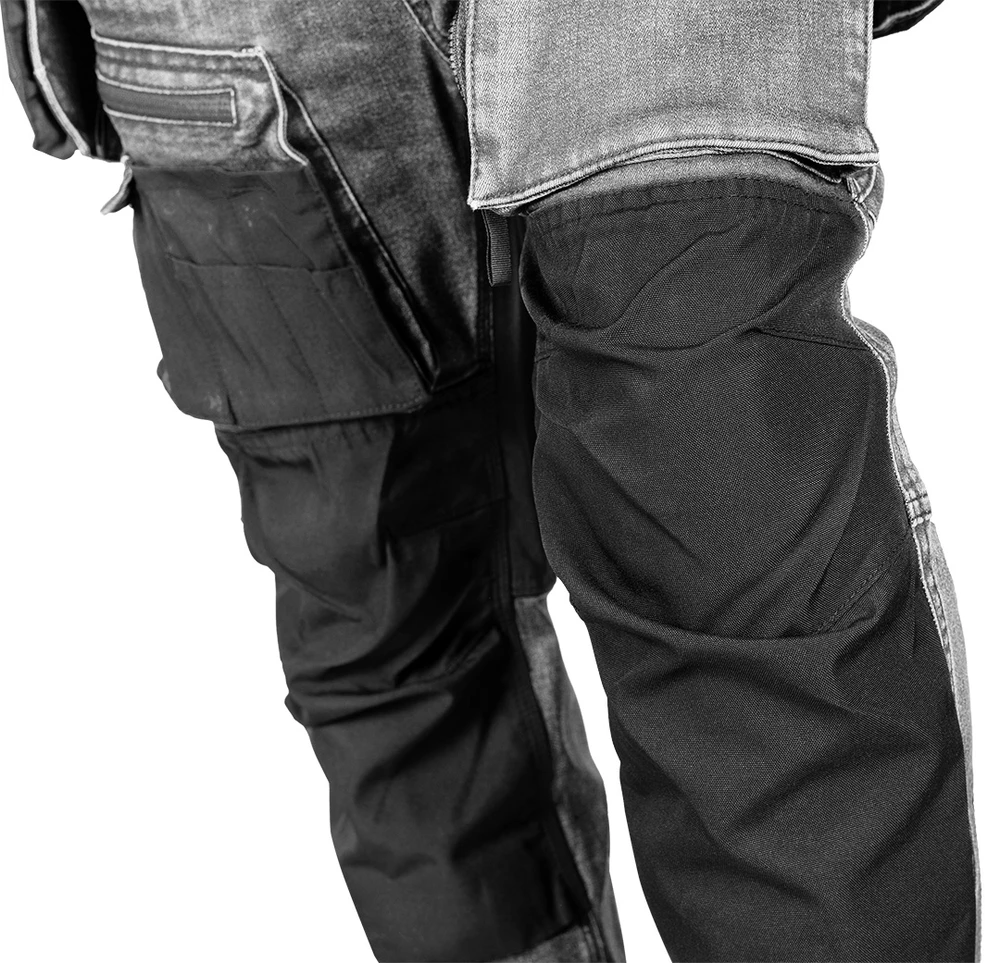 Neo Tools Kelnės Džinsinės darbo kelnės, sutvirtintos „Cordura“ audiniu, nuimamos kišenės dėklams, pilkos, XXL dydis