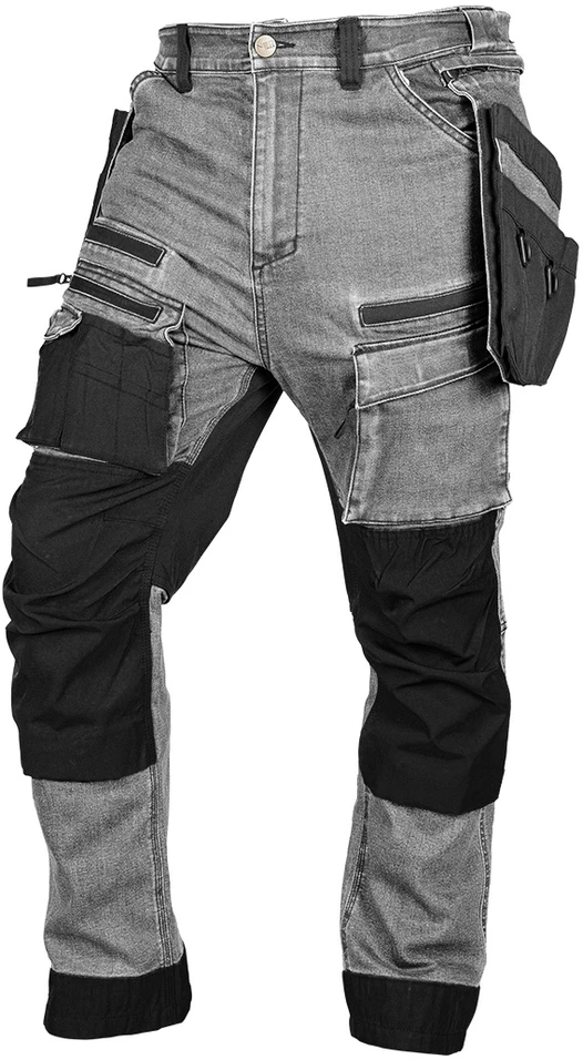 Neo Tools Kelnės Džinsinės darbo kelnės, sutvirtintos „Cordura“ audiniu, nuimamos kišenės dėklams, pilkos, XXL dydis