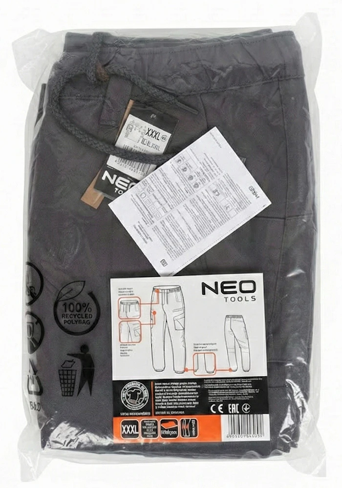 Neo Kelnės Lauko darbo kelnės, laisvalaikio tipo, pilkos, XXXL dydis