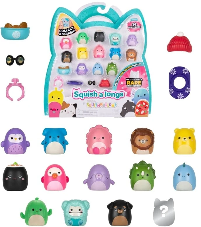 SQUISHMALLOWS SQUISH-A-LONGS kolekcinės figūrėlės, 14 vnt., 2,5 cm