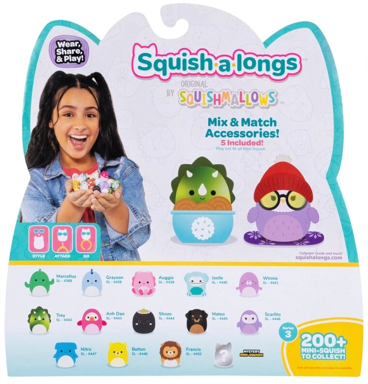 SQUISHMALLOWS SQUISH-A-LONGS kolekcinės figūrėlės, 14 vnt., 2,5 cm