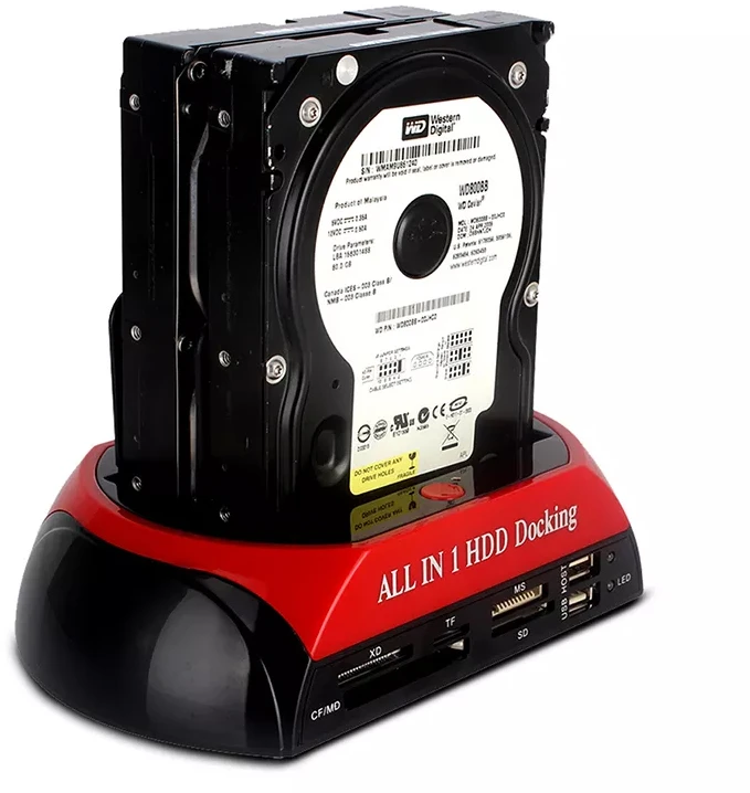 Retoo Stacja SATA diskų prijungimo stotelė, kortelių skaitytuvas 2,5' 3,5' IDE HDD SSD USB 3.0