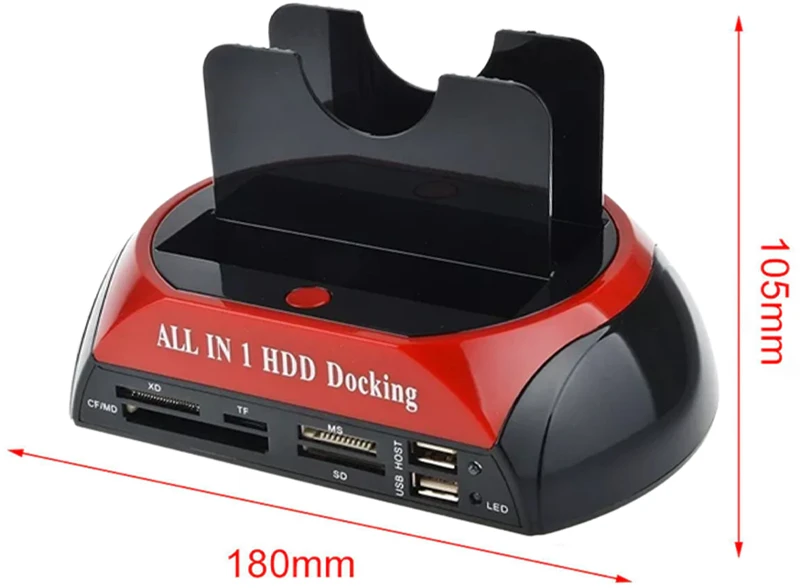 Retoo Stacja SATA diskų prijungimo stotelė, kortelių skaitytuvas 2,5' 3,5' IDE HDD SSD USB 3.0