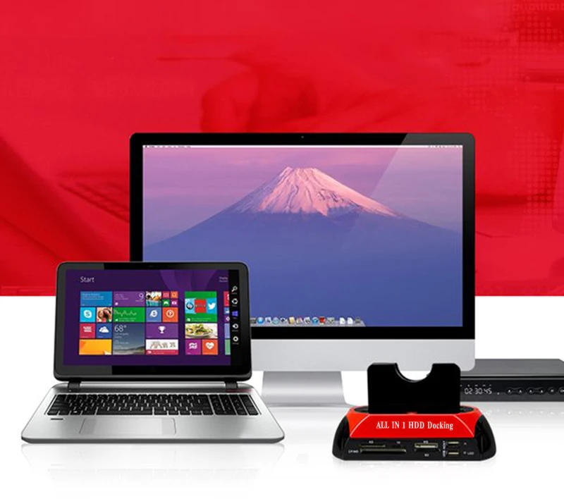 Stacja SATA diskų prijungimo stotelė, kortelių skaitytuvas 2,5' 3,5' IDE HDD SSD USB 3.0