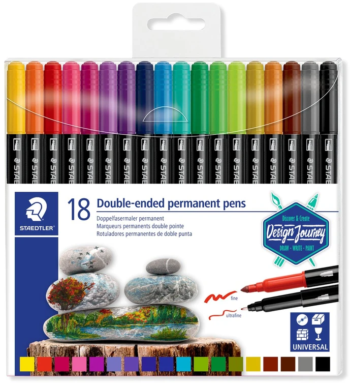 Staedtler Duo Permanent flomasteriai, 18 vnt., įvairūs (3187 TB18)