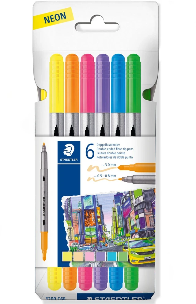 Staedtler - Dvigubo antgalio žymekliai, 6 įvairių (3200 C6F)