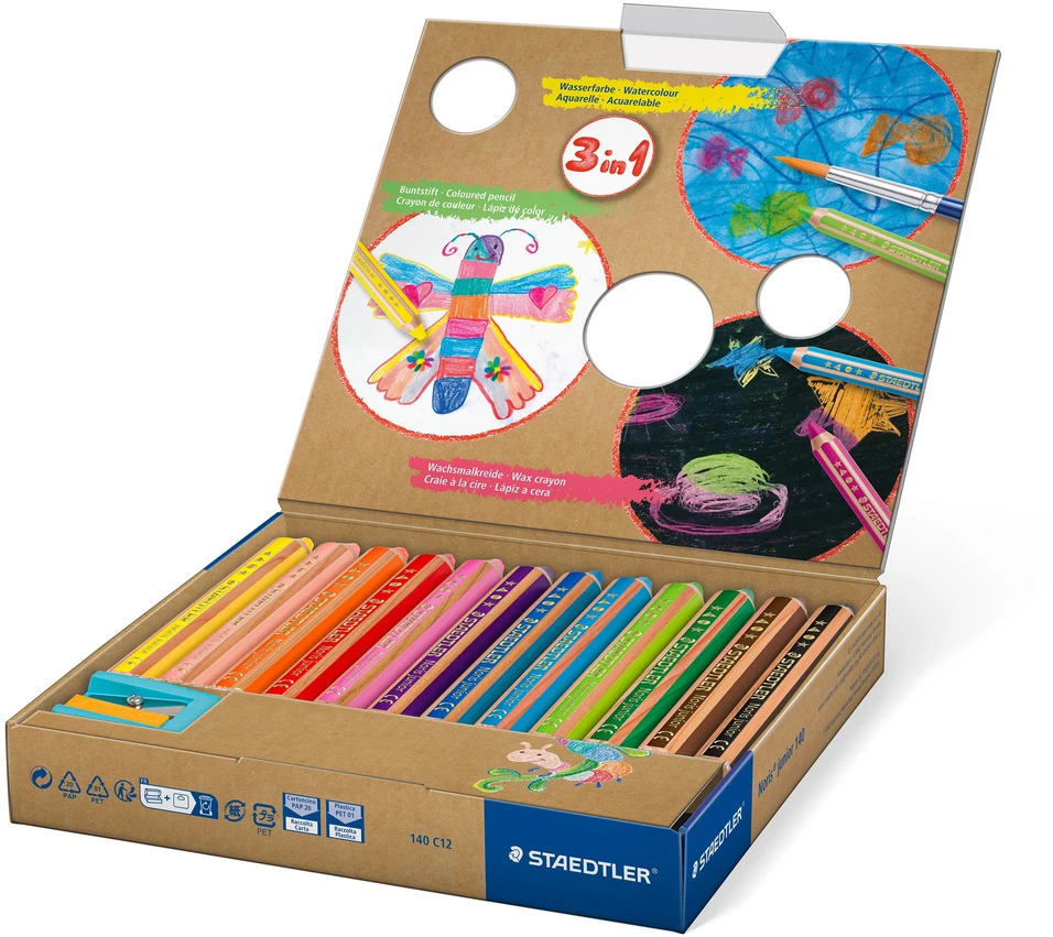 Staedtler - Noris Junior Chunky 3in1 spalvoti pieštukai, 12 vnt. (+2 metai) (140 C12)