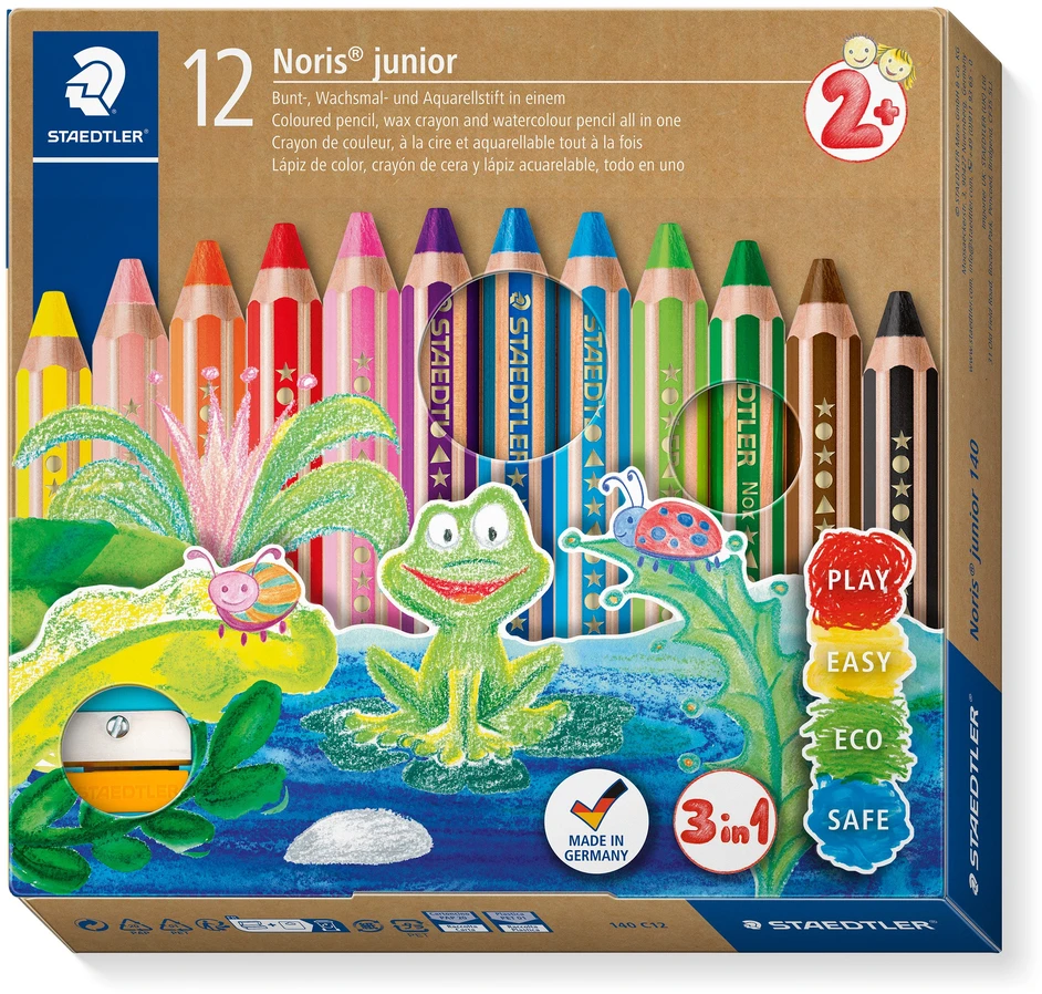 Staedtler - Noris Junior Chunky 3in1 spalvoti pieštukai, 12 vnt. (+2 metai) (140 C12)