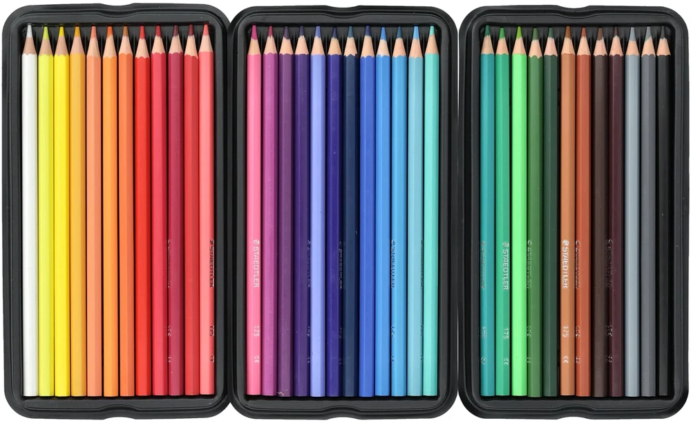 Spalvoti pieštukai STAEDTLER, šešiabriauniai, metalinėje dėžutėje, 36 vnt.