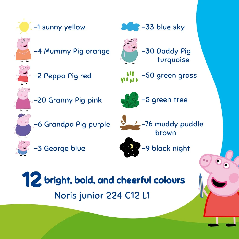 Staedtlerpeppa Pig Staedtler Peppa Pig vaškinės kreidelės – 12 vnt. įvairių spalvų (224 C12 L1)