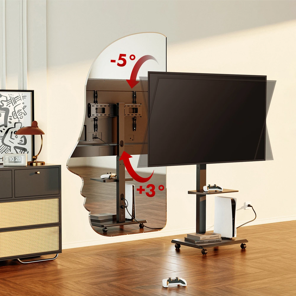 Laikiklis Televizoriaus stovas / vežimėlis „Ergo-Office“, maks. apkrova 50 kg / 5kg lentyna, maks. VESA 600x400, įmontuotas maitinimo lizdas, juodas, ER-304 B
