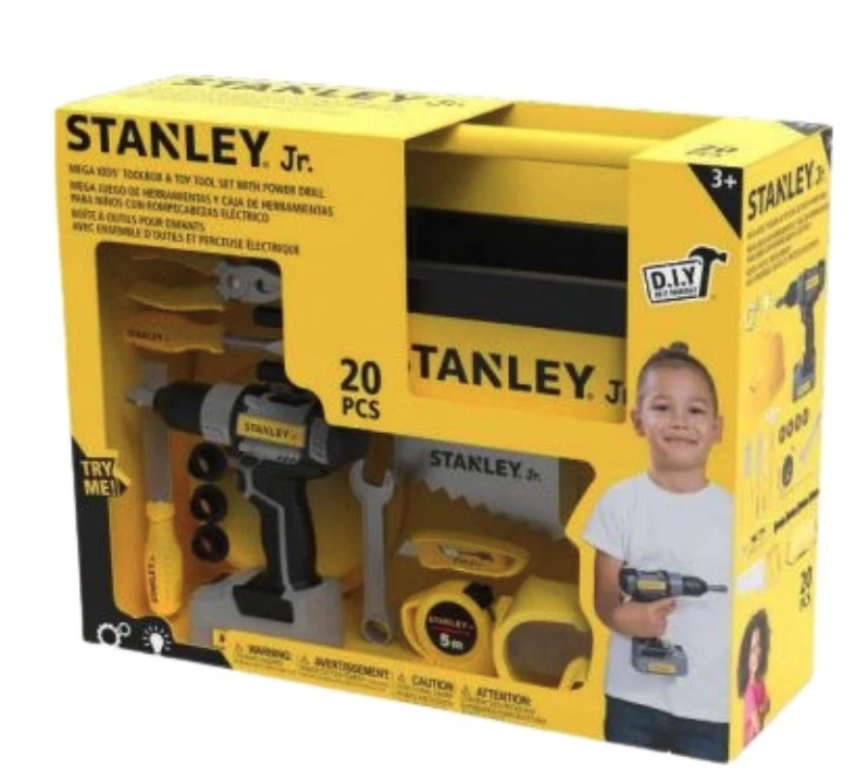 Stanley Jr. - Mega Kids įrankių dėžė ir žaislinių įrankių rinkinys su elektriniu gręžtuvu (SRP024-SY)