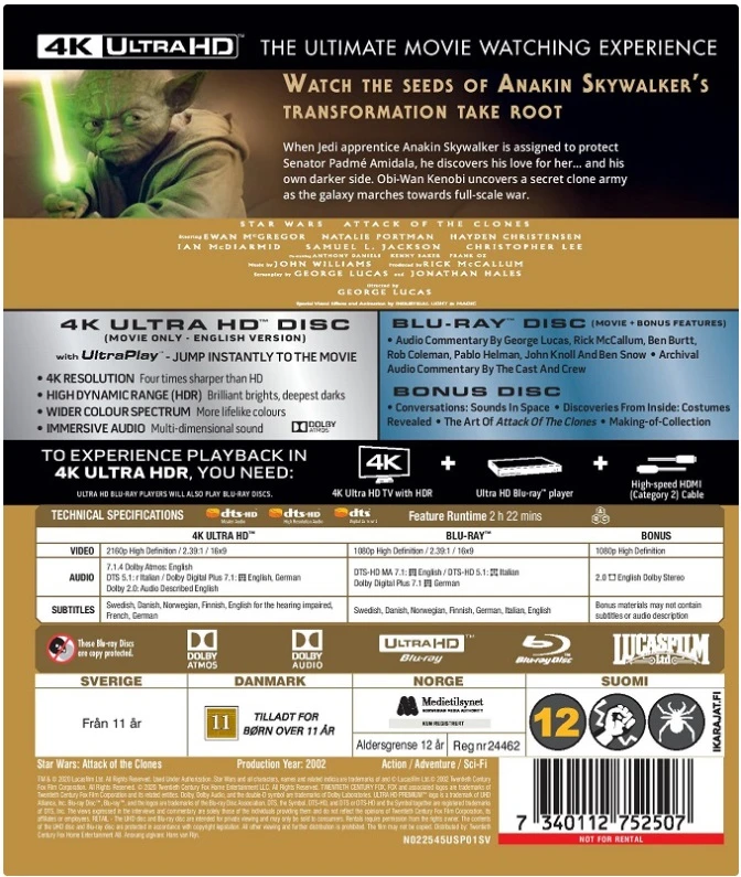 Star Wars:2 epizodas – Klonų ataka – 3 diskų (4K UHD + BD)