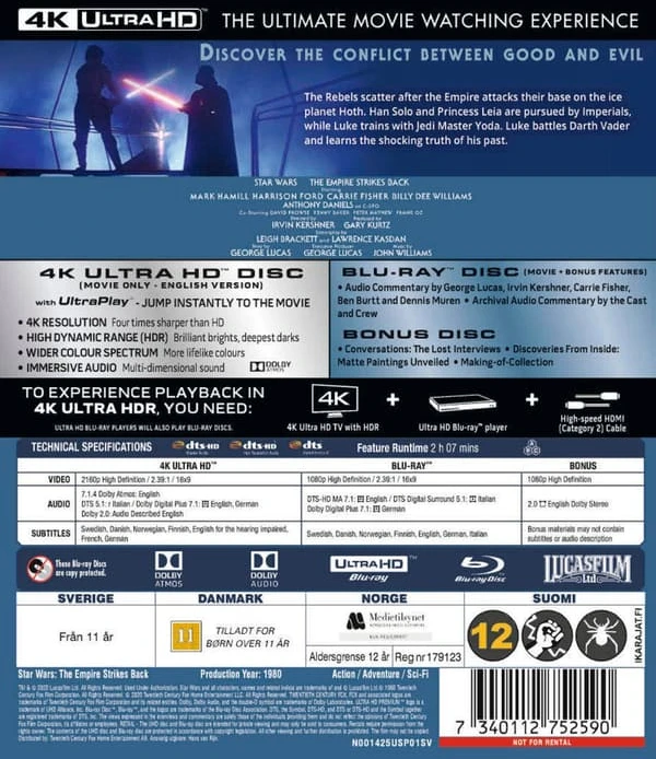 Star Wars:5 serija – IMPERIJOS ATGALIOJIMAS – 3 diskų (4K UHD + BD)