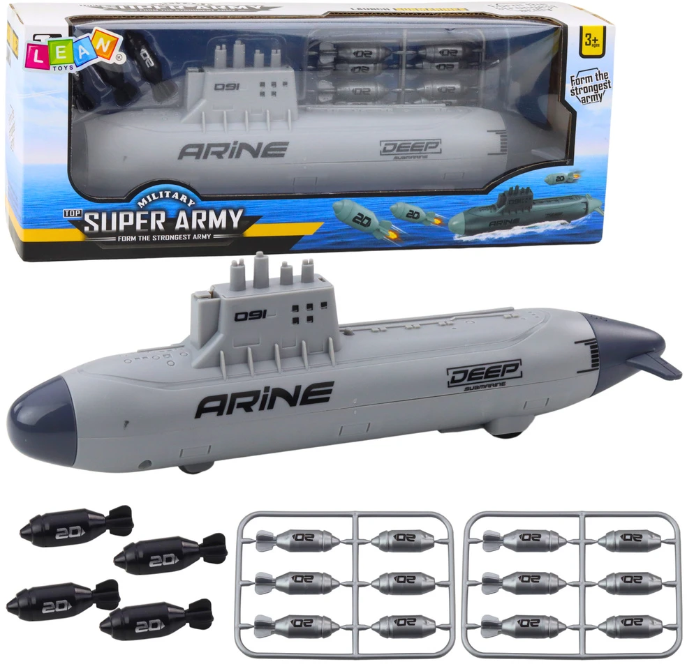 Lean Toys Povandeninis laivas su torpedų mechanizmu, 28 cm