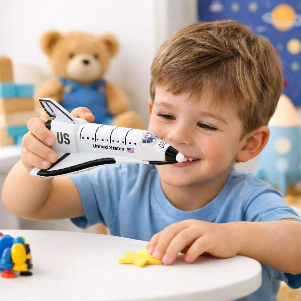 Lean Toys Metalinis kosminis laivas su mechaniniu varikliu