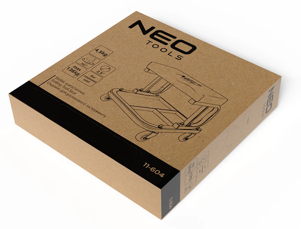 Neo Tools Stołek Darbo kėdė ant ratukų su įrankių lentyna