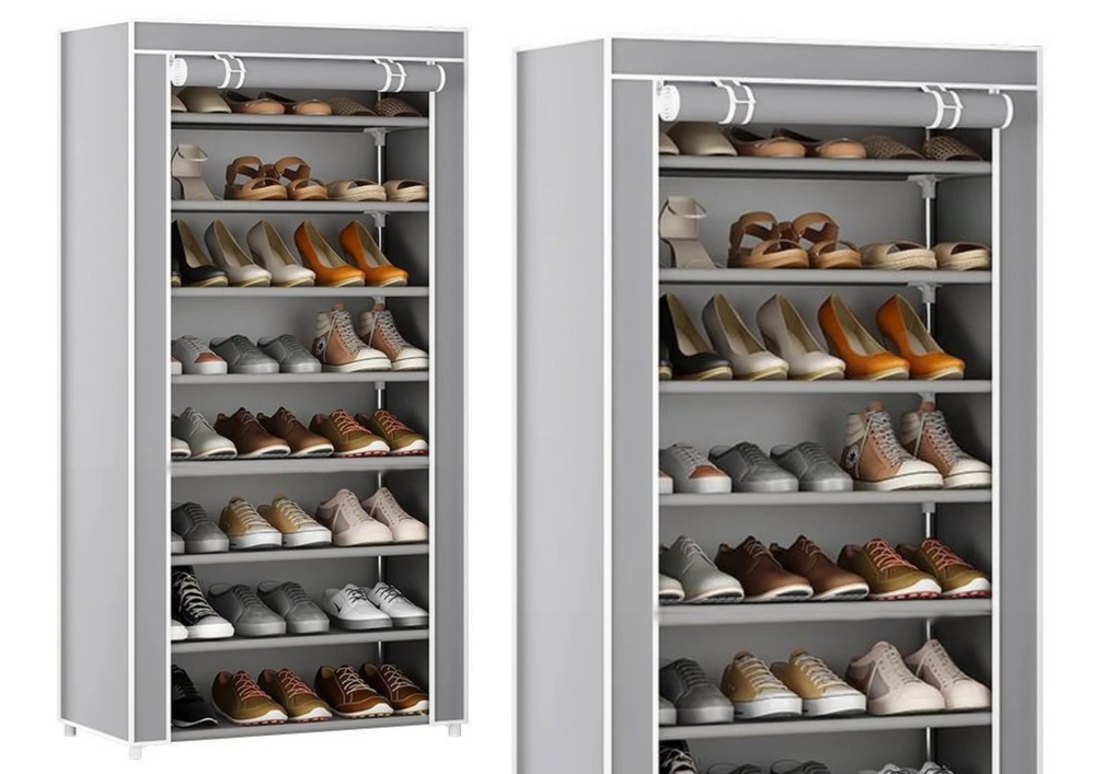 Lean 8 Lygių Batų Lentyna su Dulkių Dangčiu, Pilka