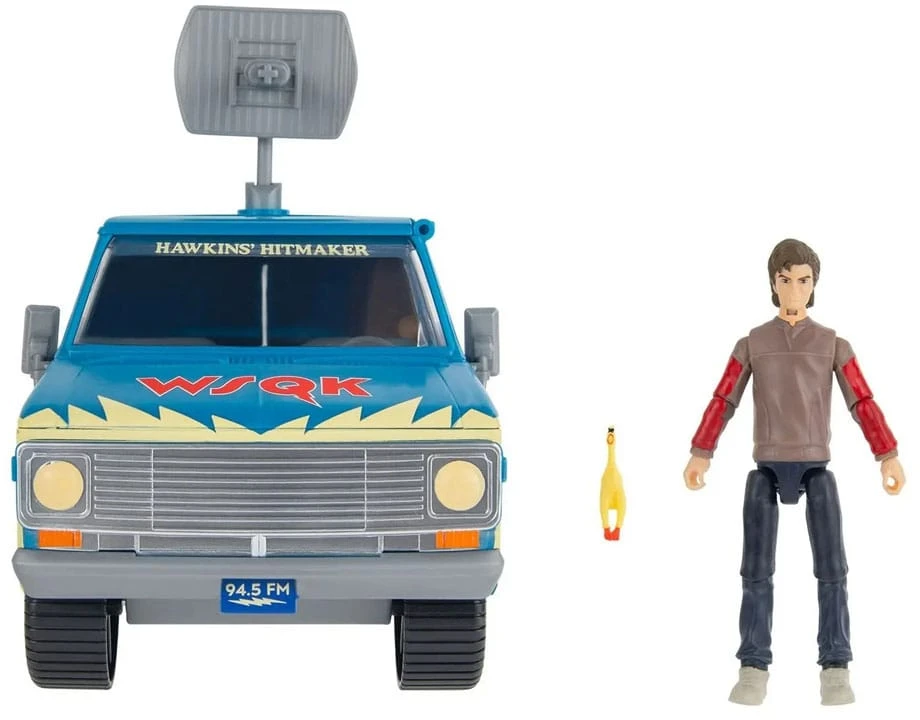 STRANGER THINGS figūrėlės ir transporto priemonės rinkinys – Styvas su SQWK furgonu ir aksesuarais