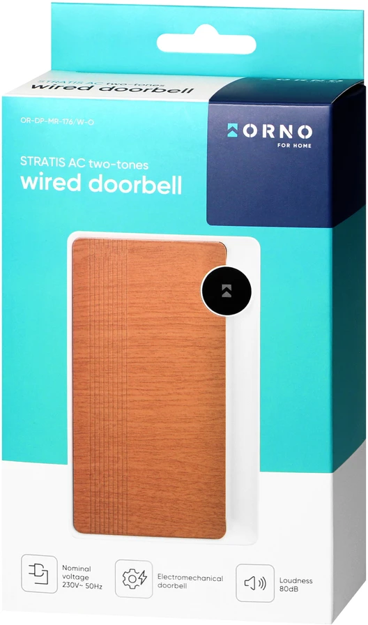 Orno STRATIS AC, dviejų tonų elektromechaninis laidinis durų skambutis, 230 V, baltas ir ąžuolinis