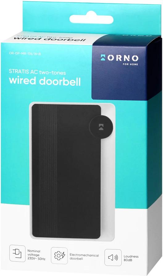 Orno STRATIS AC, dviejų tonų elektromechaninis laidinis durų skambutis, 230 V, juodos ir baltos spalvos