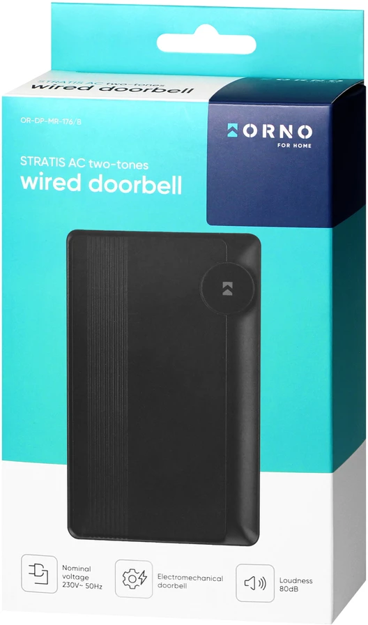 Orno STRATIS AC, dviejų tonų elektromechaninis laidinis durų skambutis, 230 V, juodas
