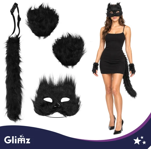 4-piece cat/fox costume, juodas, Glimz