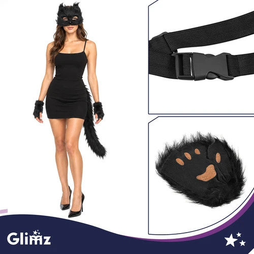 4-piece cat/fox costume, juodas, Glimz