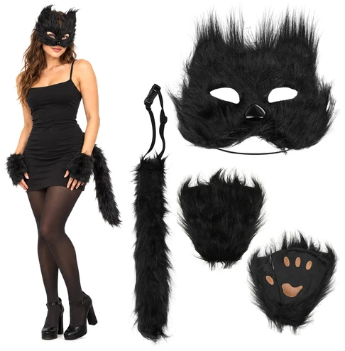4-piece cat/fox costume, juodas, Glimz