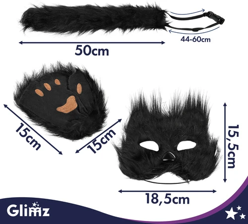 4-piece cat/fox costume, juodas, Glimz