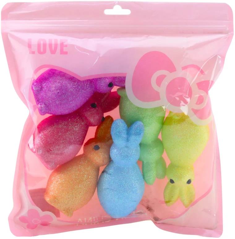 Lean Toys Styropianowe Putų polistirolo Velykų zuikučiai, blizgučiai, dekoratyviniai, spalvingi, 6 vnt.