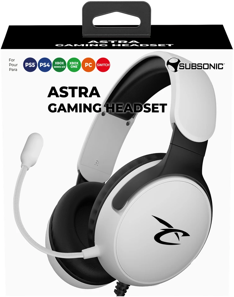 Žaidimų ausinės su mikrofonu Subsonic Astra, baltos / juodos