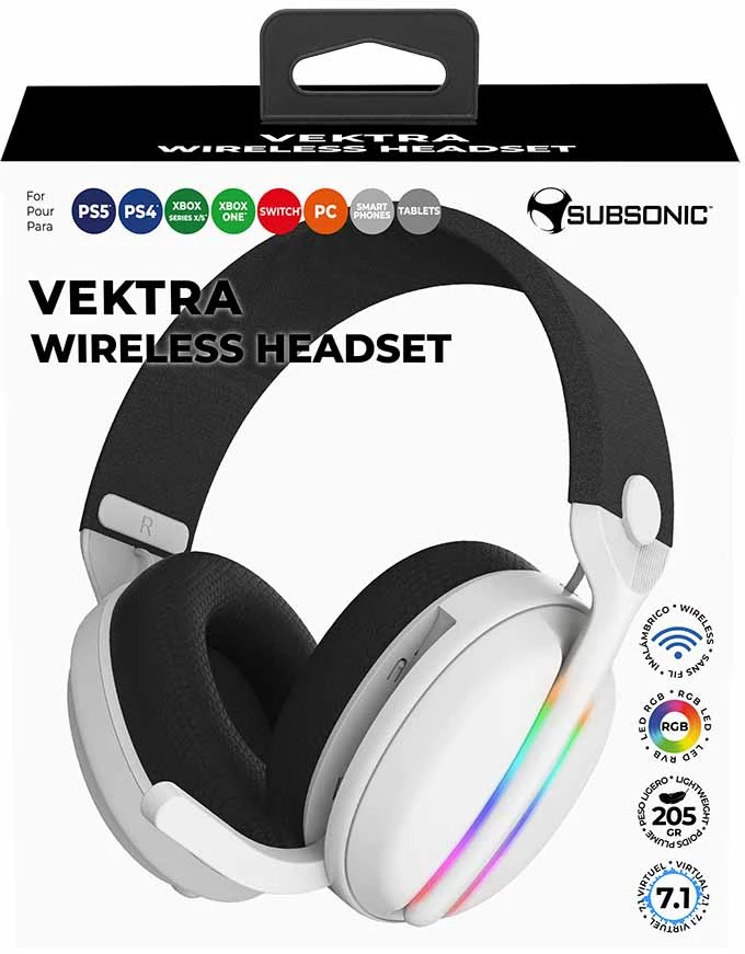 Belaidės ausinės su mikrofonu Subsonic Vektra, baltos