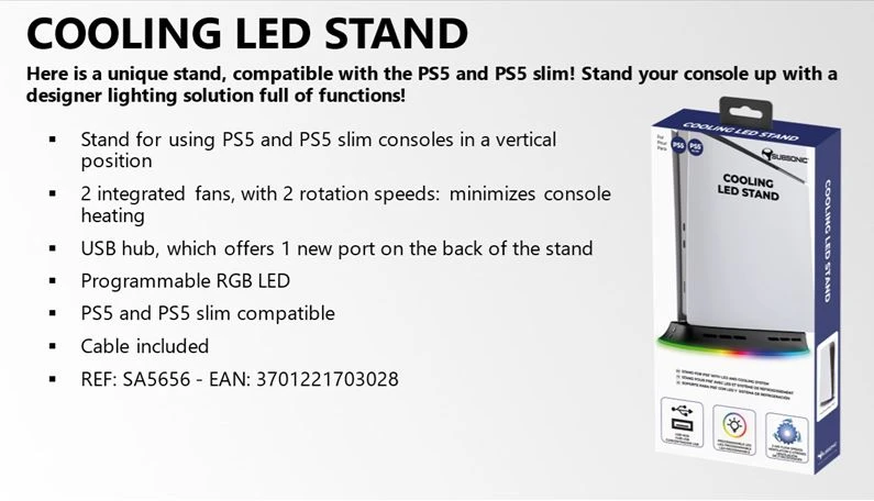 Subsonic Ikigarsinio aušinimo LED stovas – PS5/PS5 plonas